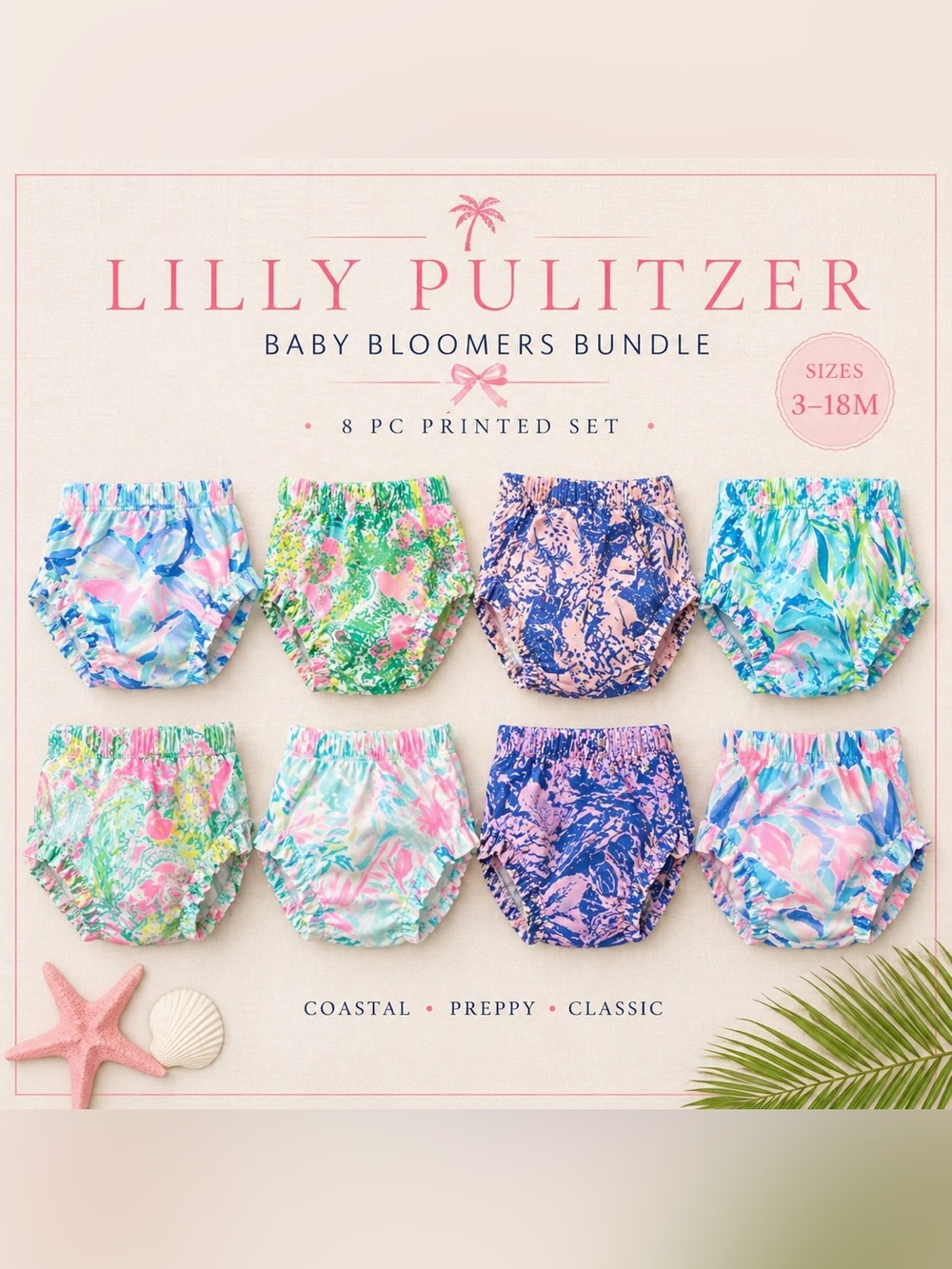 Lilly Pulitzer Baby Bloomers Bundle 8pc | Coastal Preppy Prints | Sizes 3–18M